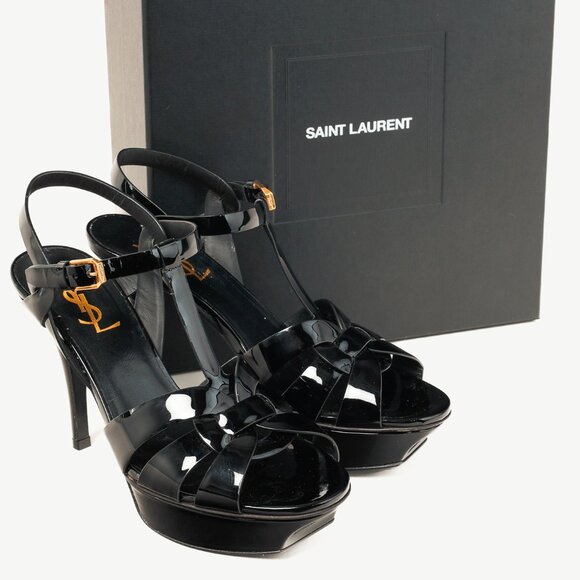 Saint Laurent Tribute Open Toe Black Patent Leather Platform Sandal - Picture 10 of 10